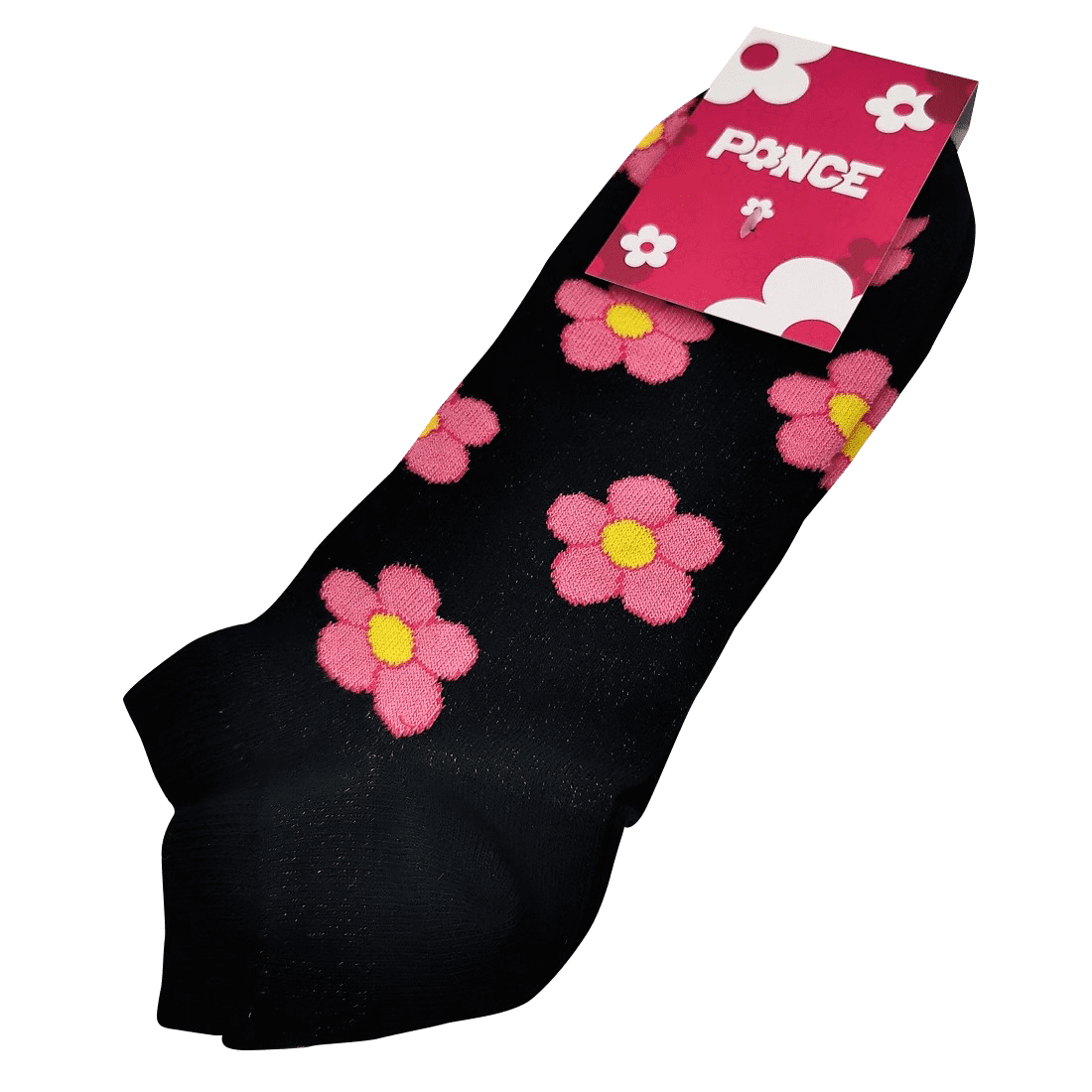 Socquettes Fleur noir et rose